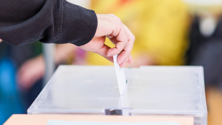 Voting Candidate Campaign In Democracy Ballot Box. Latin Mid Hand Unrecognizable Man