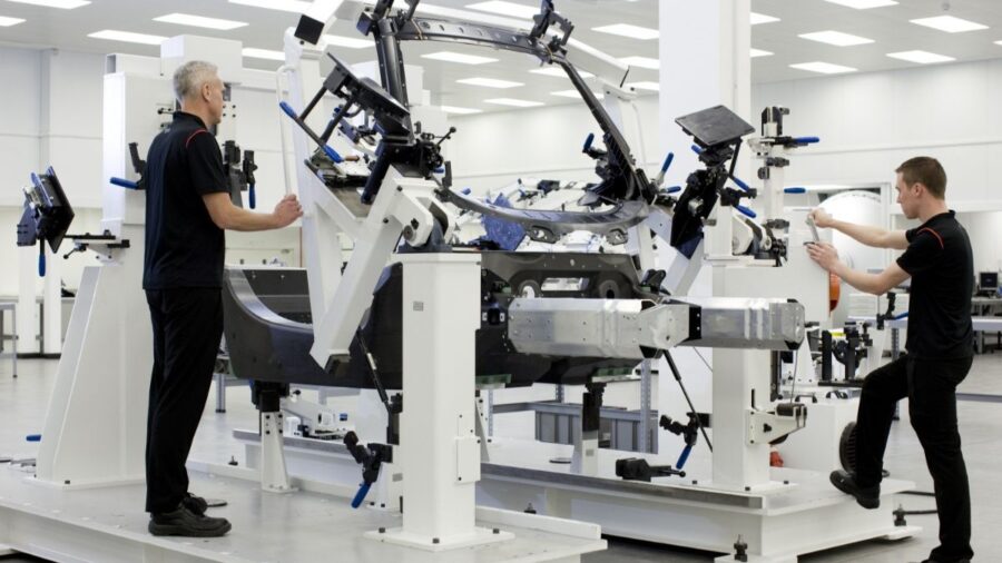 Technicians working at Mclaren's technology centre